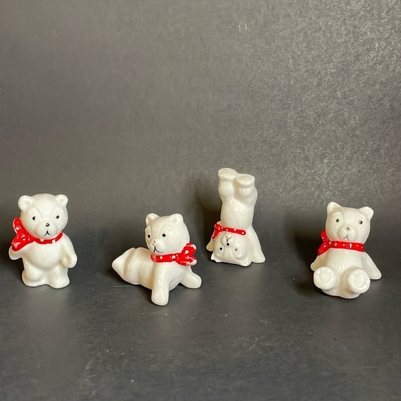 Set of (4) Porcelain/china Posing Polar Bears with Red Bows - Picture 1 of 12